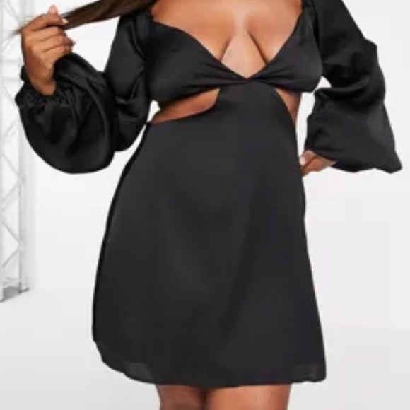 Yasmin Chanel Satin Cut out Volume Sleeve Dress - Picture 1 of 2